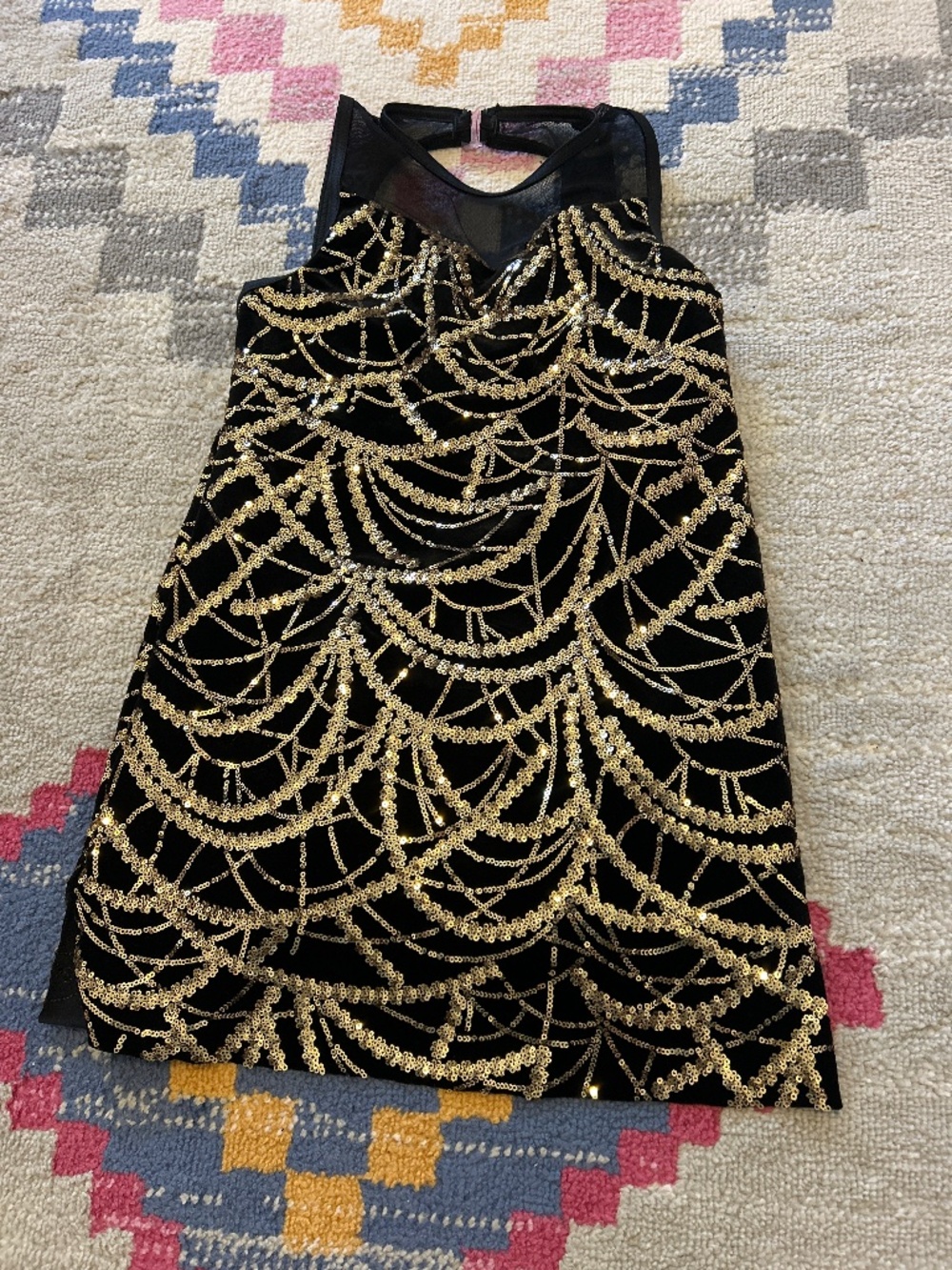 Black and gold sequins costume or dress with built in shorts